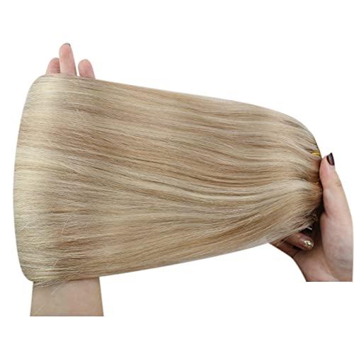 Double Weft Ash Blonde Mix Bleach Blonde Human Hair Clip on Hair Extensions - Image 8