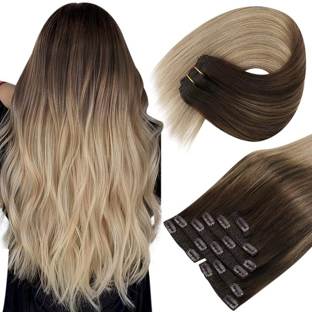 Double Wefted Clip In Hair Extension Human Hair  105g -7pcs - Image 10