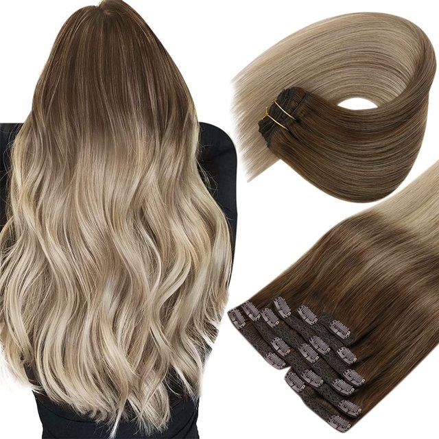 Double Wefted Clip In Hair Extension Human Hair  105g -7pcs - Image 12