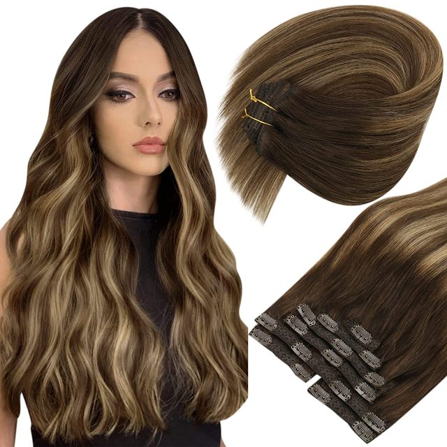 Double Wefted Clip In Hair Extension Human Hair  105g -7pcs - Image 13