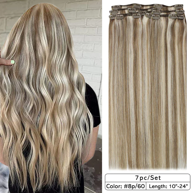 Double Wefted Clip In Hair Extension Human Hair  105g -7pcs - Image 15