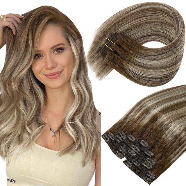 Double Wefted Clip In Hair Extension Human Hair  105g -7pcs - Image 17