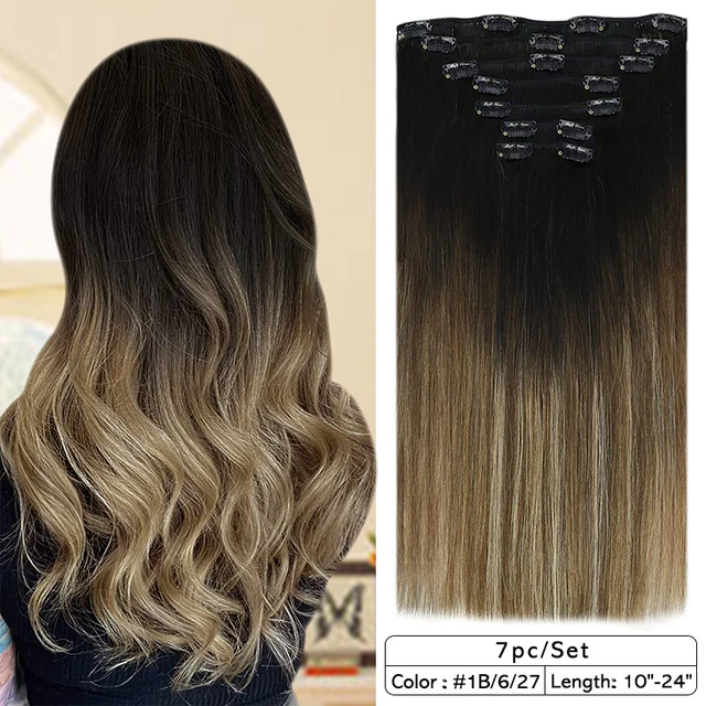 Double Wefted Clip In Hair Extension Human Hair  105g -7pcs - Image 18