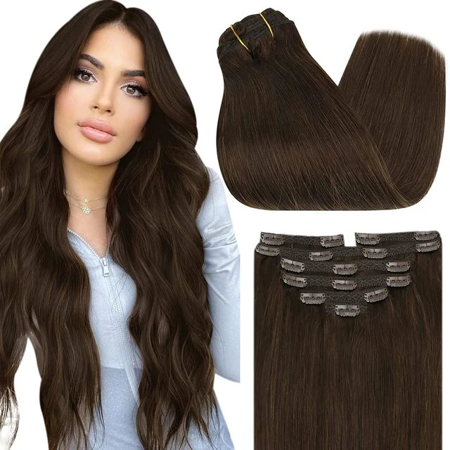 Double Wefted Clip In Hair Extension Human Hair  105g -7pcs - Image 2