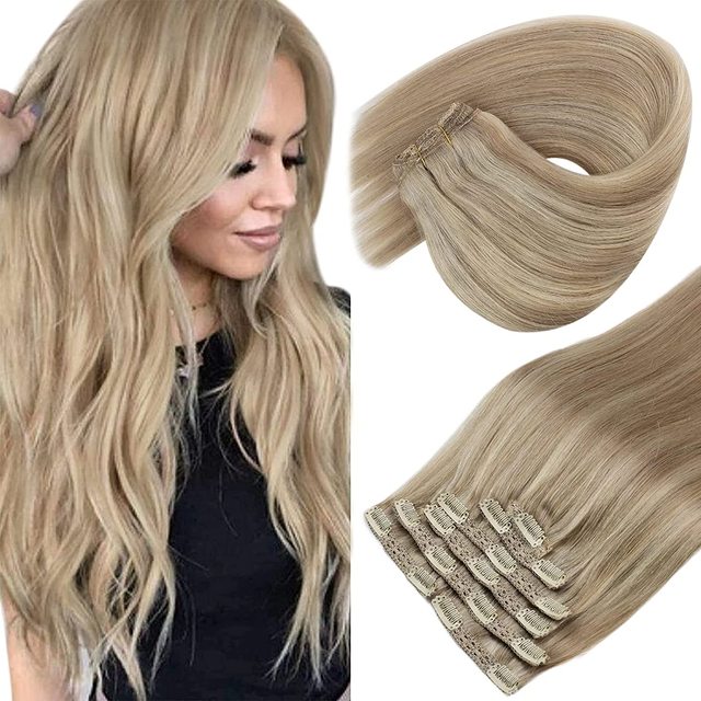 Double Wefted Clip In Hair Extension Human Hair  105g -7pcs - Image 3