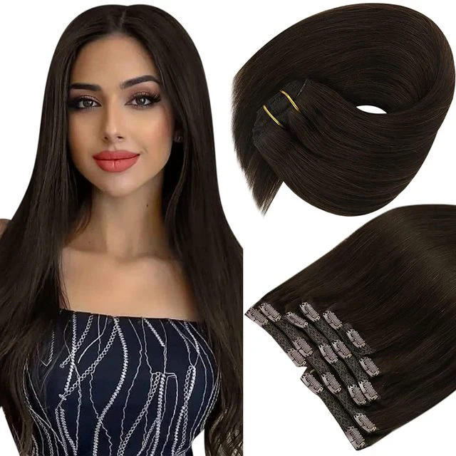 Double Wefted Clip In Hair Extension Human Hair  105g -7pcs - Image 5