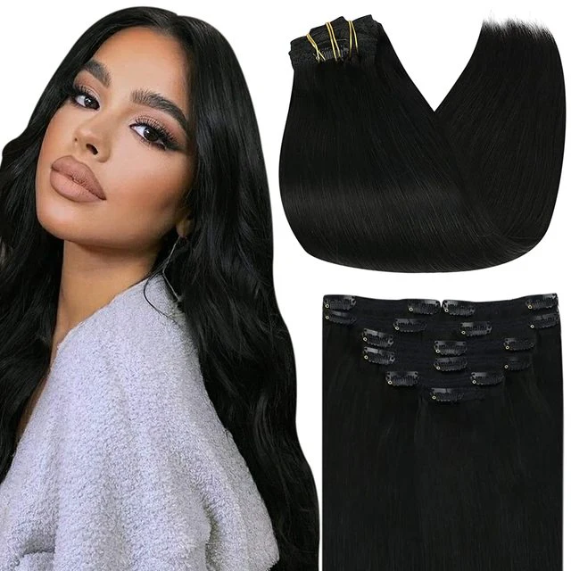 Double Wefted Clip In Hair Extension Human Hair  105g -7pcs - Image 7