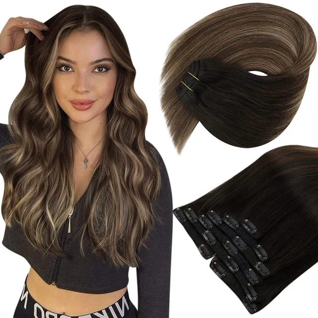 Double Wefted Clip In Hair Extension Human Hair  105g -7pcs - Image 8