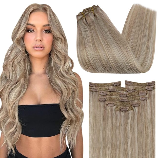 Double Wefted Clip In Hair Extension Human Hair  105g -7pcs - Image 9