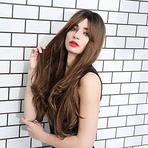 Extra Long Brown Hair Wig with Bangs - Image 3