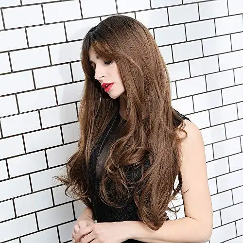 Extra Long Brown Hair Wig with Bangs - Image 5