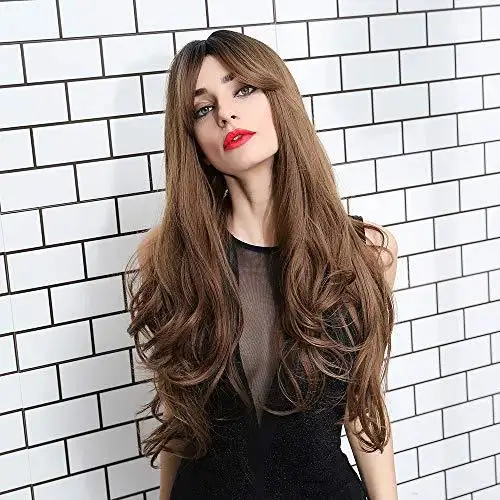 Extra Long Brown Hair Wig with Bangs - Image 6