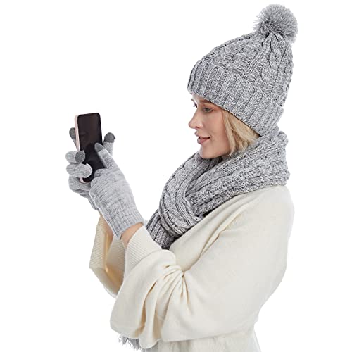 Fleece Lined Cable Knit Beanie Hat Scarf Glove Set - Image 18