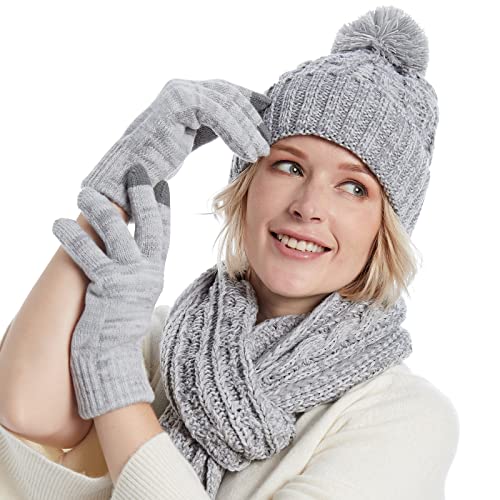 Fleece Lined Cable Knit Beanie Hat Scarf Glove Set - Image 20