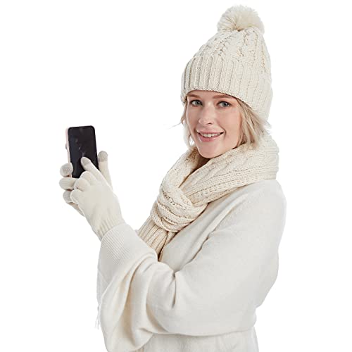 Fleece Lined Cable Knit Beanie Hat Scarf Glove Set - Image 25