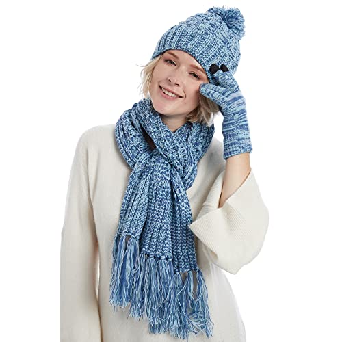 Fleece Lined Cable Knit Beanie Hat Scarf Glove Set - Image 6