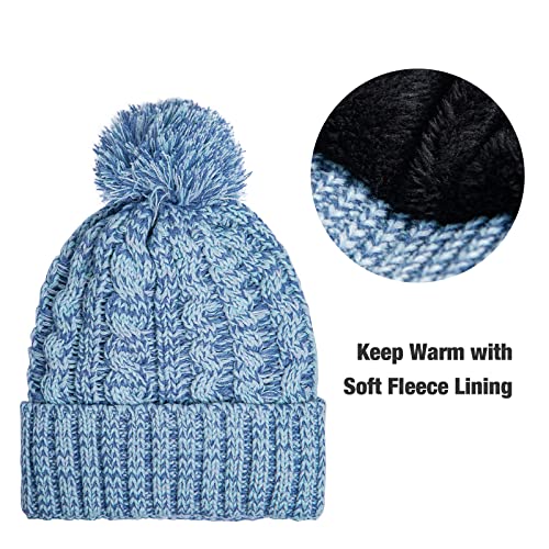 Fleece Lined Cable Knit Beanie Hat Scarf Glove Set - Image 9