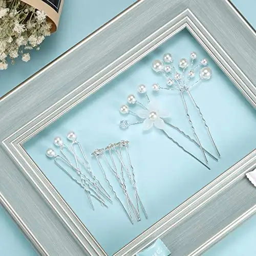 Flower Rhinestone Pearl Hair Clips & Hair Comb Set - Image 3
