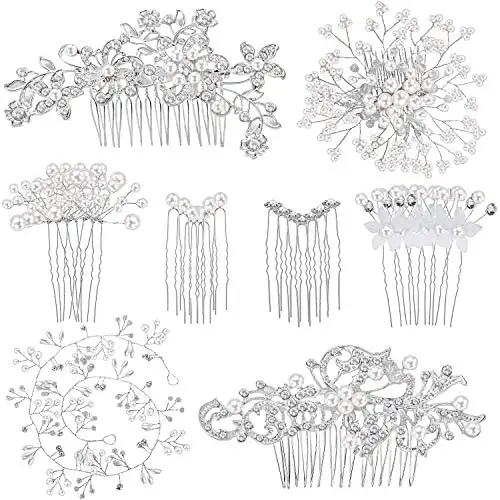 Flower Rhinestone Pearl Hair Clips & Hair Comb Set - Image 4