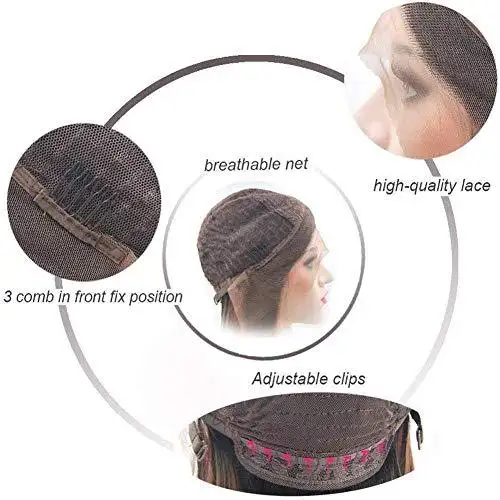 Glueless Half Hand Tied Middle Part Ombre Dark Red Lace Front Wig - Image 6