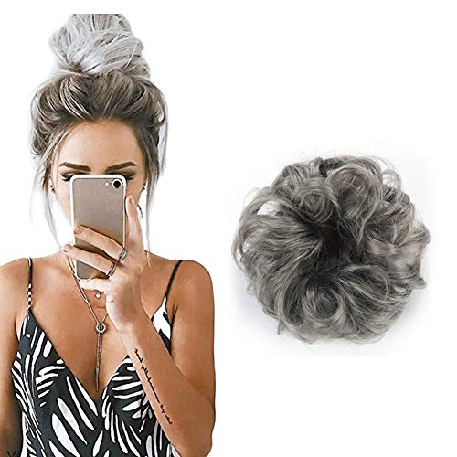 Grey Messy Hair Bun Hairpiece - Image 3