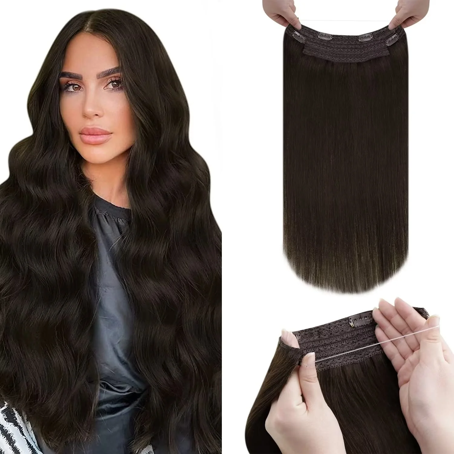 Halo Wire Hair Extensions Human Hair - Image 107