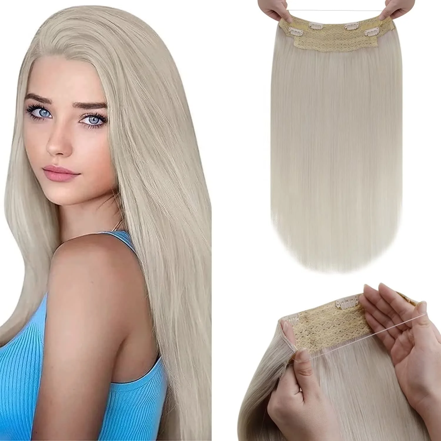 Halo Wire Hair Extensions Human Hair - Image 21