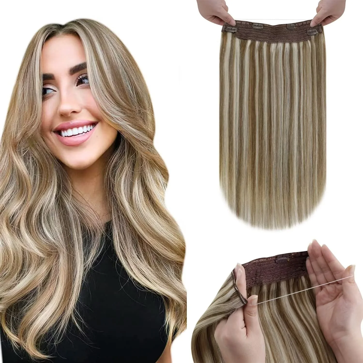 Halo Wire Hair Extensions Human Hair - Image 52