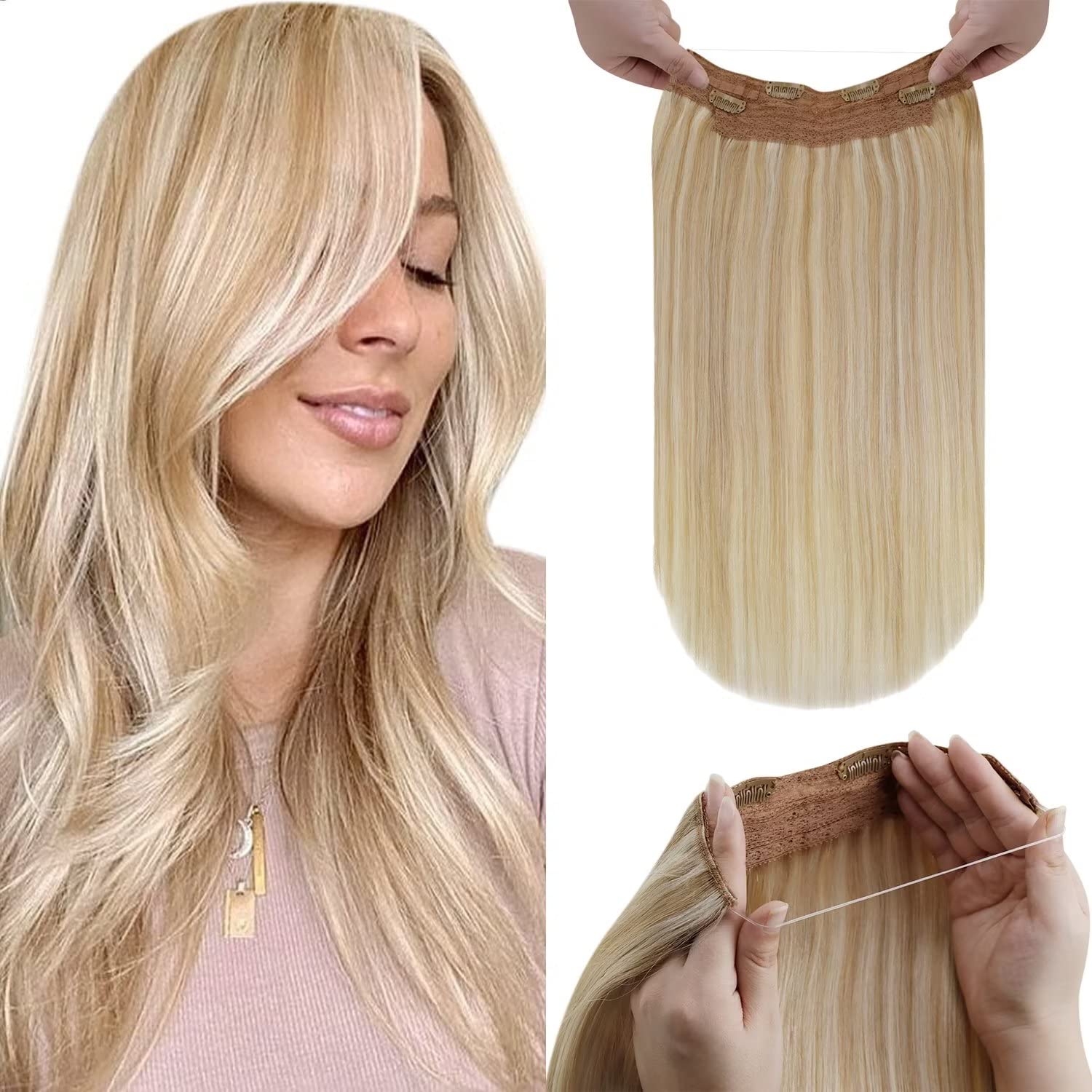 Halo Wire Hair Extensions Human Hair - Image 7