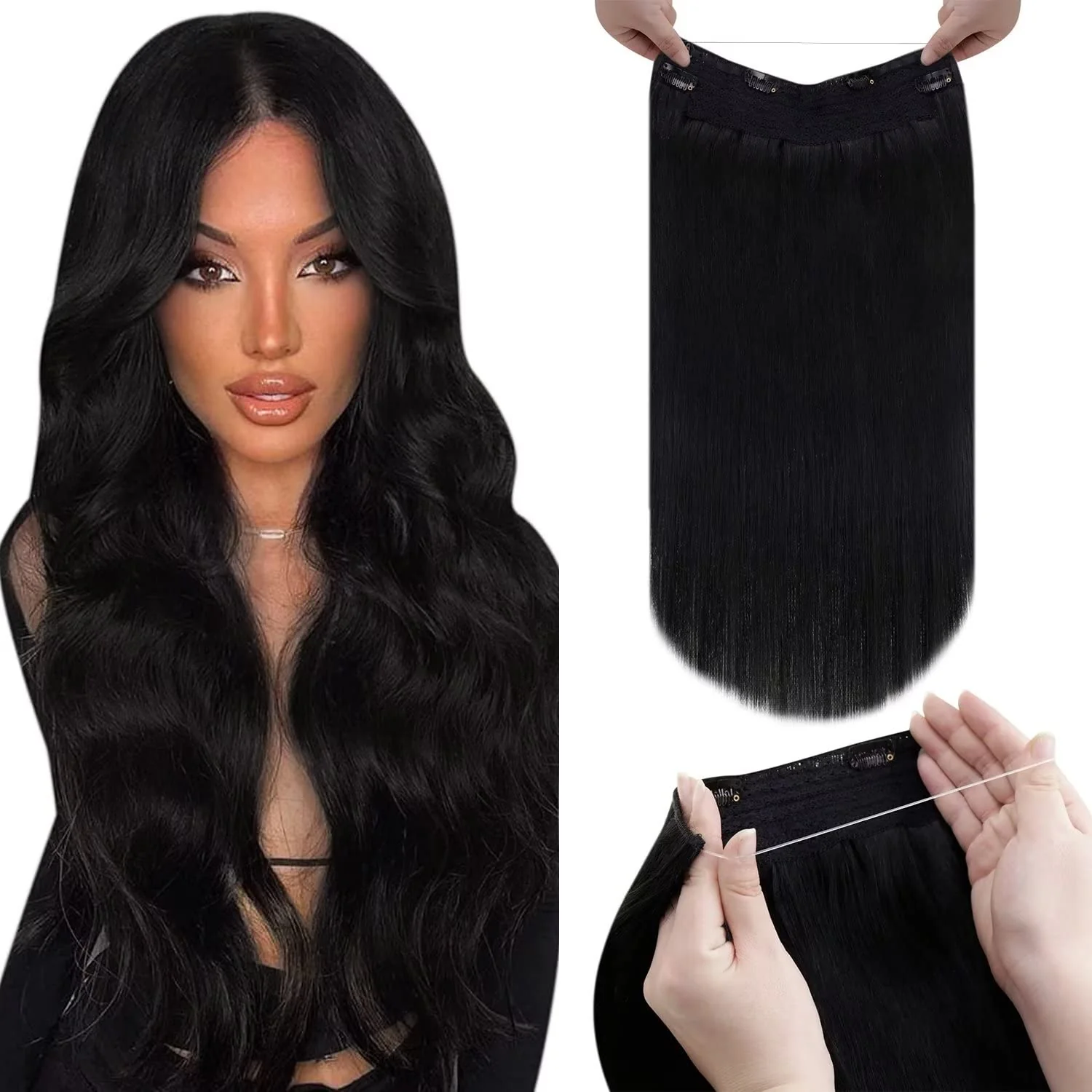 Halo Wire Hair Extensions Human Hair - Image 72