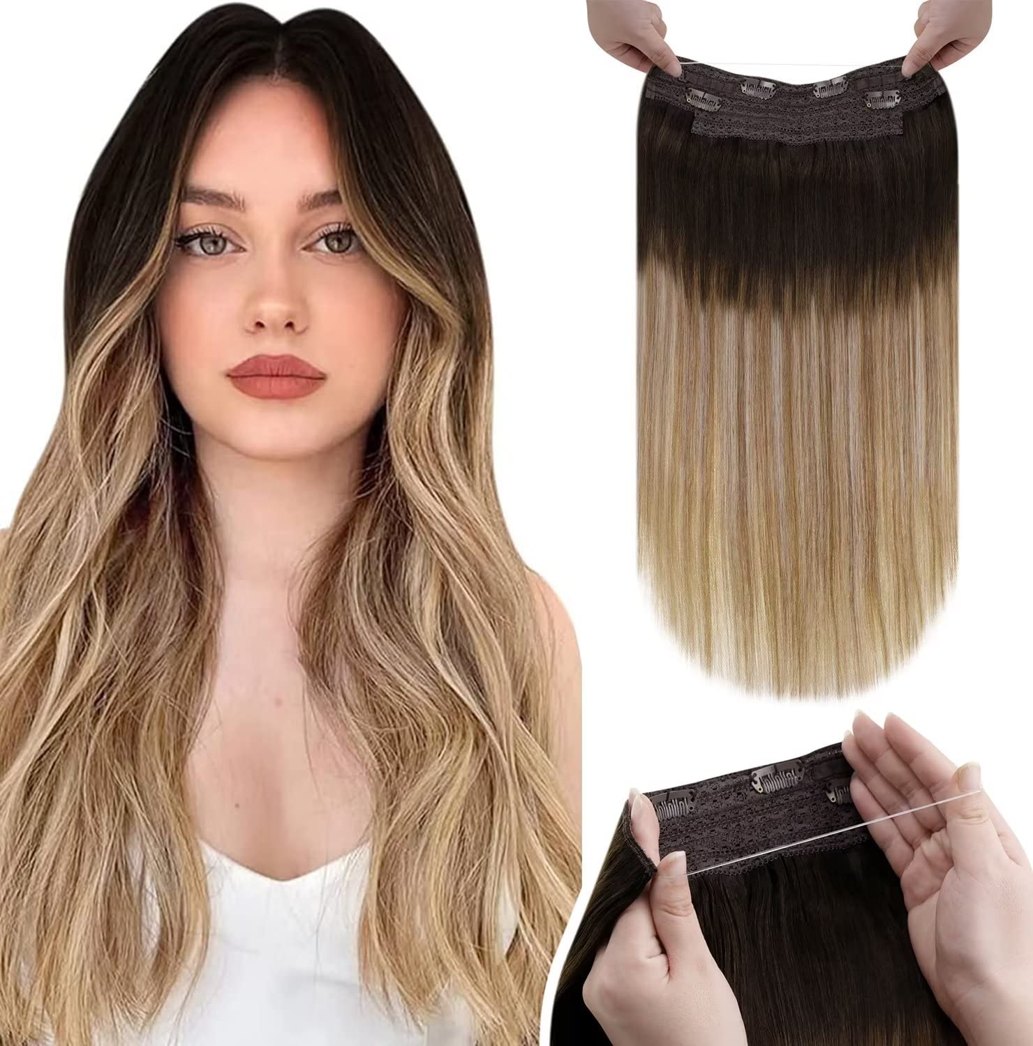 Halo Wire Hair Extensions Human Hair - Image 96