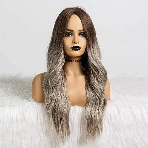 Harlow Long Wavy Brown Ombre Grey Heat Friendly Wig - Image 6