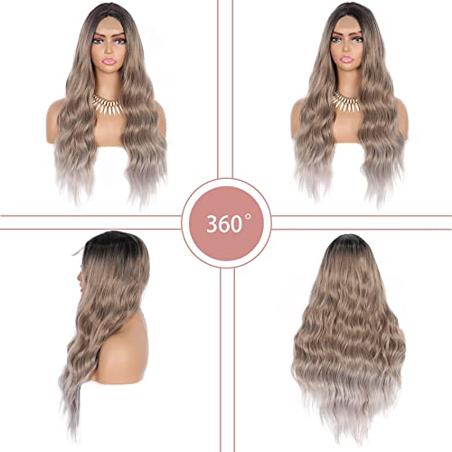 Heat Friendly Ash Blonde Lace front wig Dark Roots - Image 3