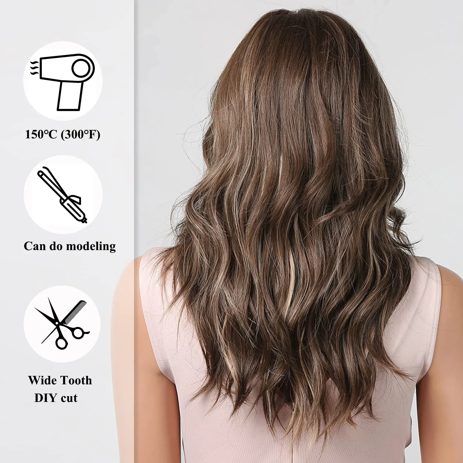 Heat Resistant Wavy Coffee Brown Wig - Image 3