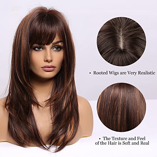 Highlighted Brown Wig with Bangs - Image 2