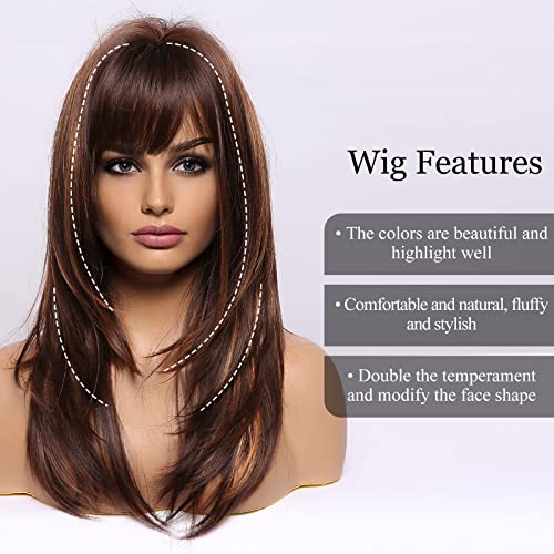 Highlighted Brown Wig with Bangs - Image 3