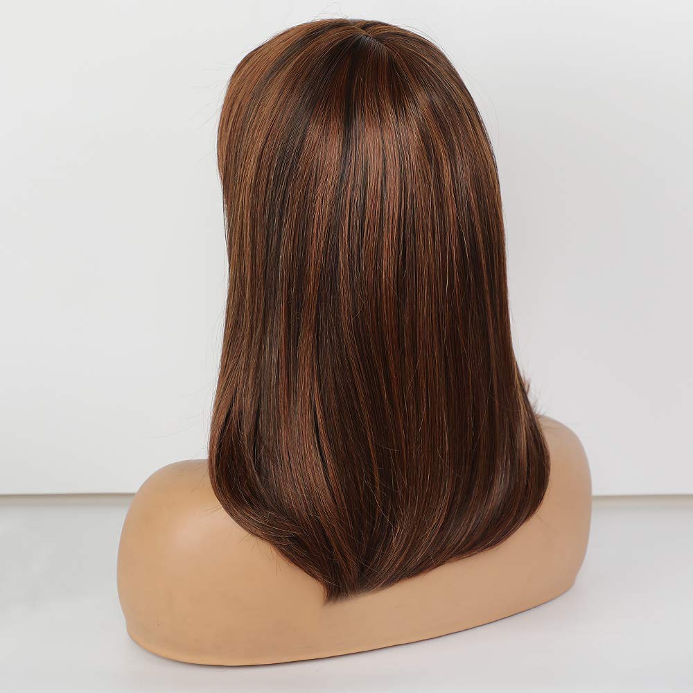 Human Hair Auburn Wig with bangs - Image 3