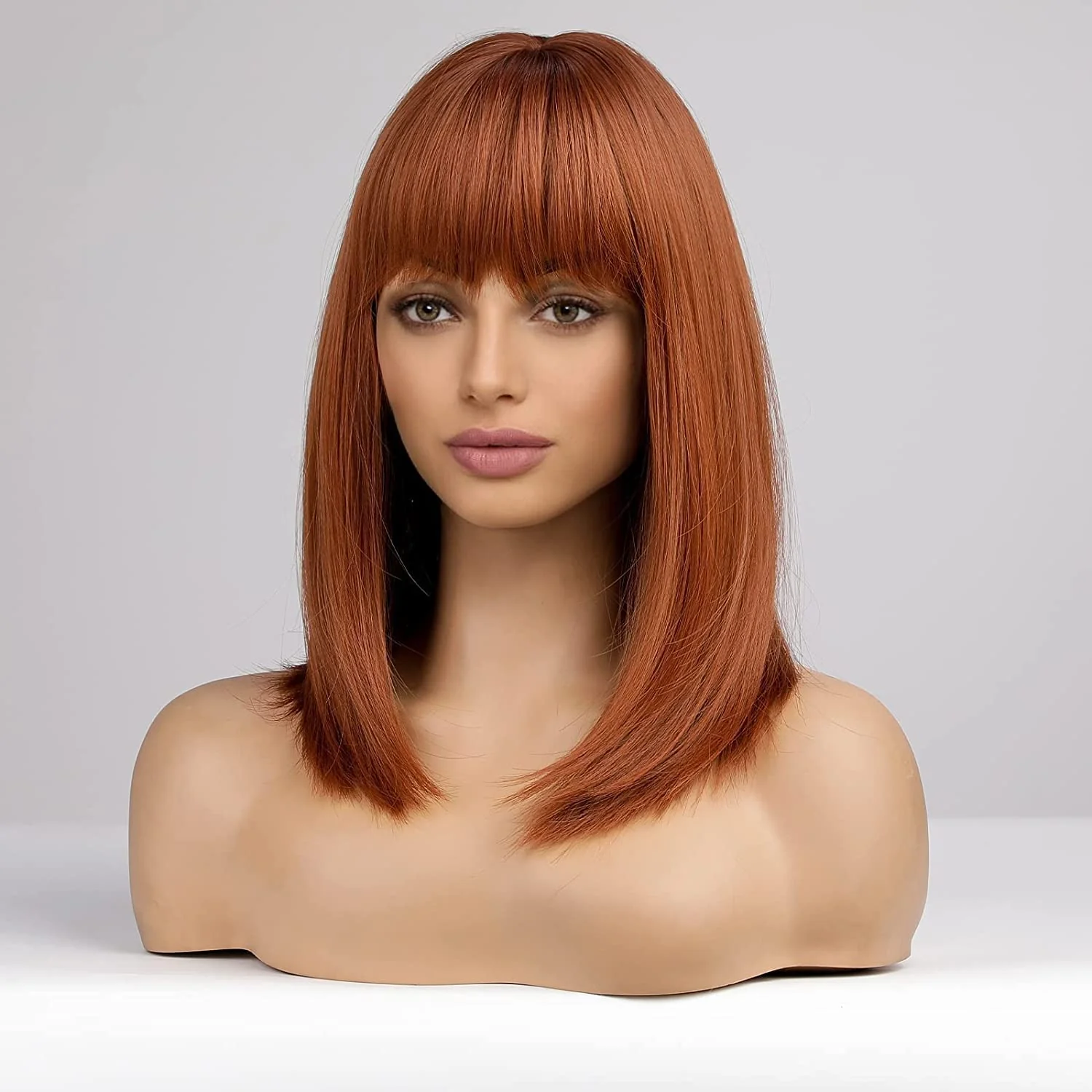 Human Hair Auburn Wig with bangs - Image 6