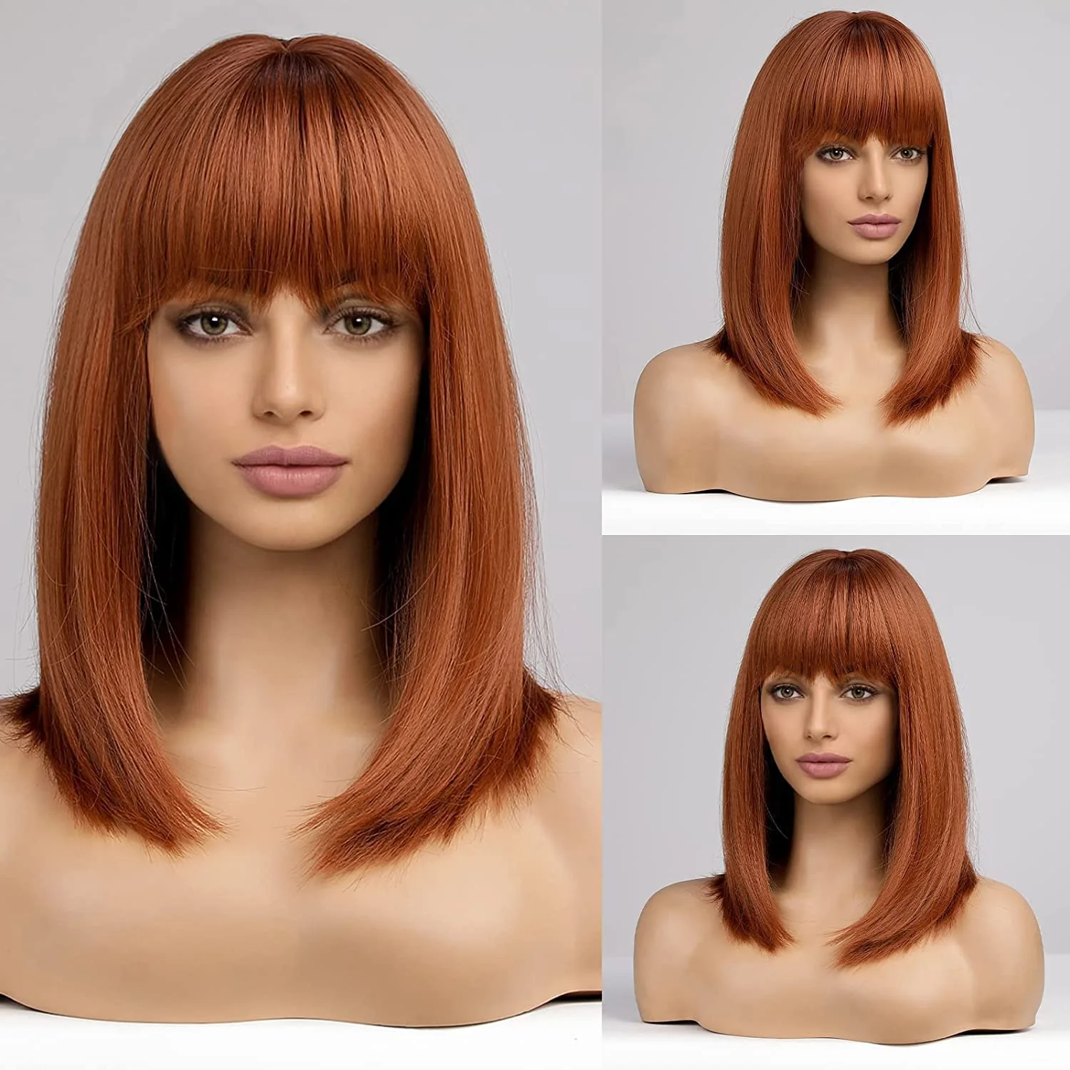 Human Hair Auburn Wig with bangs - Image 7