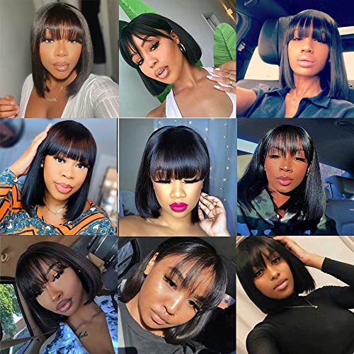 Human Hair Light Yaki Straight Bob Wig with Layered Bangs - Image 10