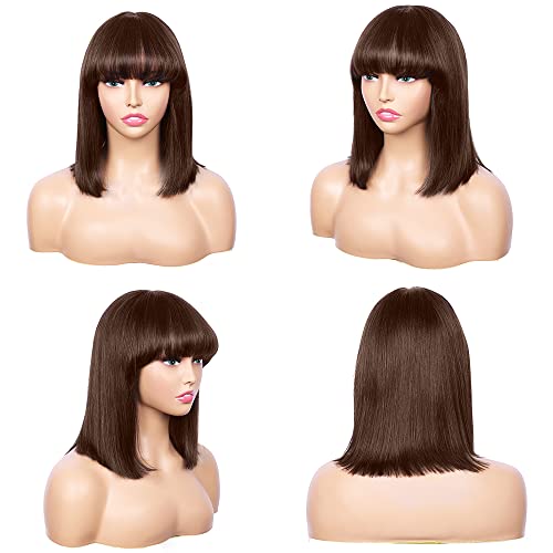 Human Hair Light Yaki Straight Bob Wig with Layered Bangs - Image 20