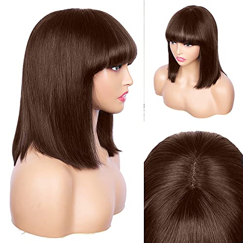 Human Hair Light Yaki Straight Bob Wig with Layered Bangs - Image 21
