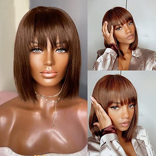 Human Hair Light Yaki Straight Bob Wig with Layered Bangs - Image 22