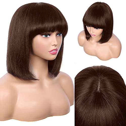 Human Hair Light Yaki Straight Bob Wig with Layered Bangs - Image 3