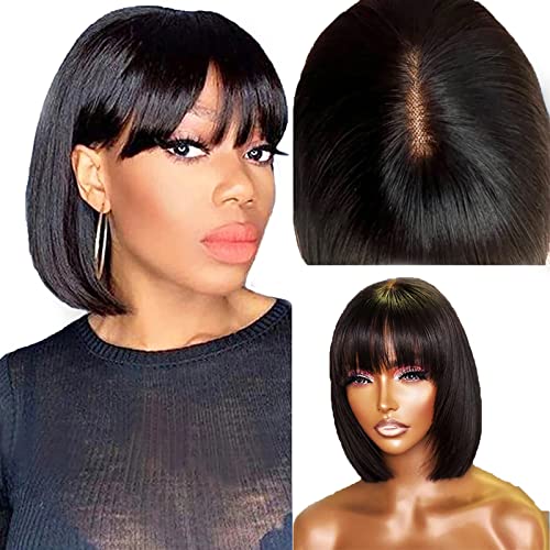 Human Hair Light Yaki Straight Bob Wig with Layered Bangs - Image 6