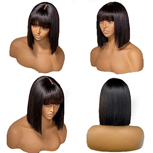 Human Hair Light Yaki Straight Bob Wig with Layered Bangs - Image 7