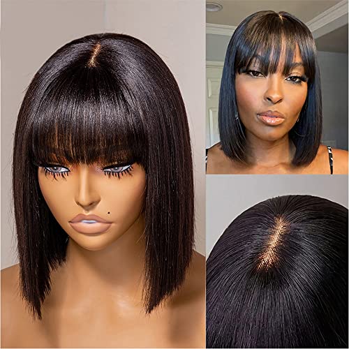 Human Hair Light Yaki Straight Bob Wig with Layered Bangs - Image 8