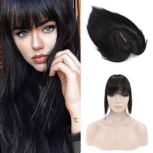 Human Hair Synthetic Blend Hair topper with bangs - Image 15