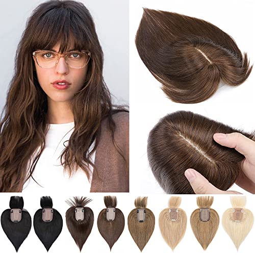 Human Hair Synthetic Blend Hair topper with bangs - Image 21
