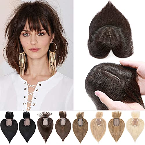 Human Hair Synthetic Blend Hair topper with bangs - Image 27